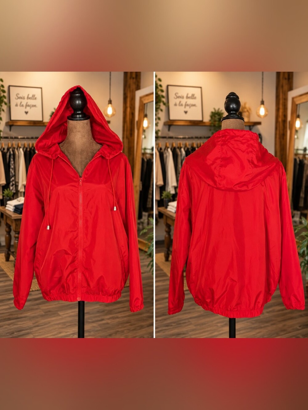 XS Women Bluenotes Bright Red Hooded Waterproof Jacket